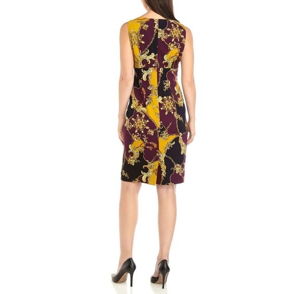 New! KASPER Women's Ornate Print Stretch Crepe Sheath Dress Size 10 - Picture 4 of 7